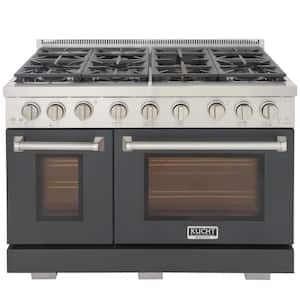 48 in. 6.7 cu. ft. 7- Burners Natural Gas Range 2 Ovens 1 Convection in Cement Gray with True Simmer Burners