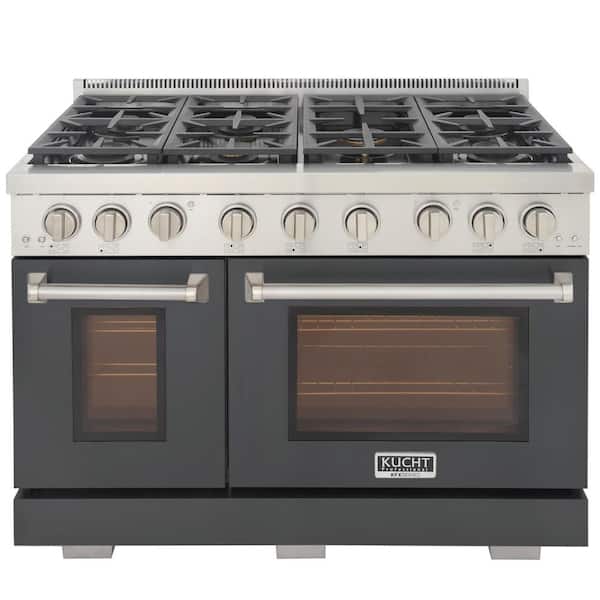 Kucht 48 in. 6.7 cu. ft. 7- Burners Propane Gas Range 2 Ovens 1 Convection in Cement Gray with True Simmer Burners