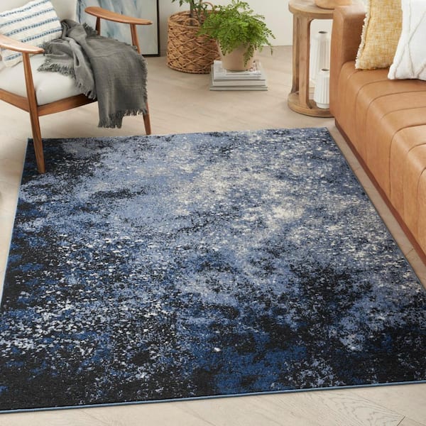 Passion Light Blue Black 4 ft. x 6 ft. Abstract Contemporary Area Rug
