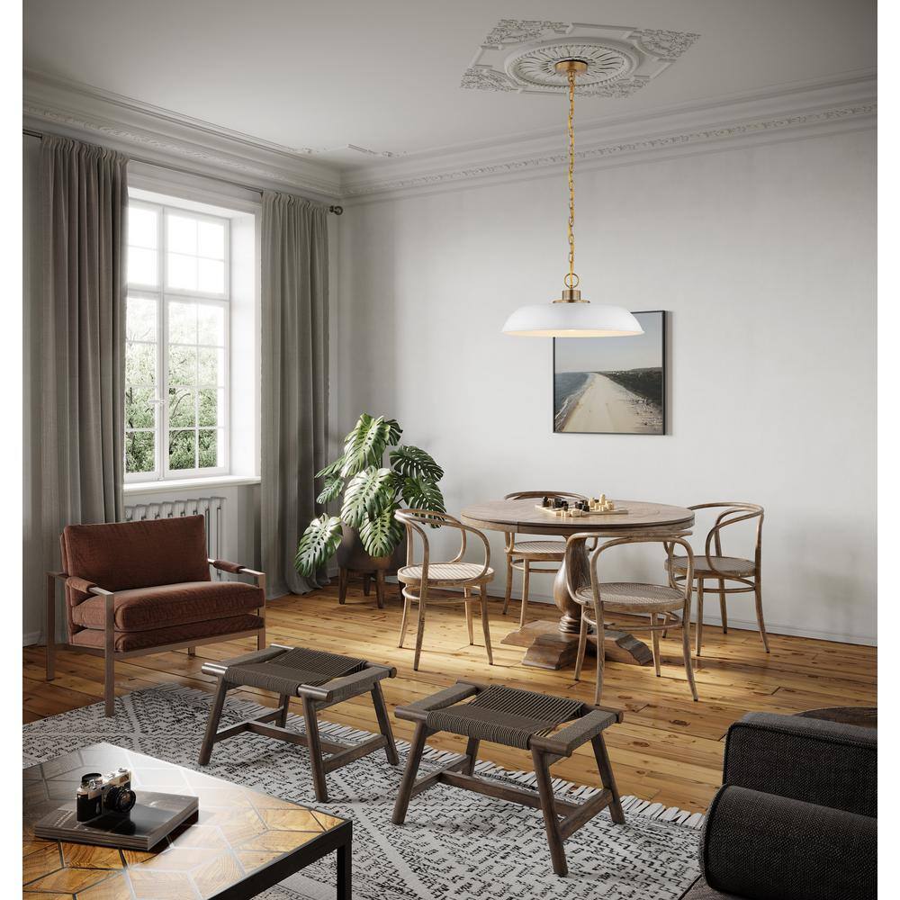 Colony 19.88'' Matte White and Burnished Brass Modern Pendant Light
