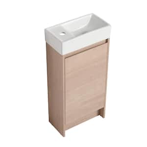 8.9 in. W x 16.1 in. D x 33.5 in. H Freestanding Bathroom Vanity in Oak with White Ceramic Single Sink Top