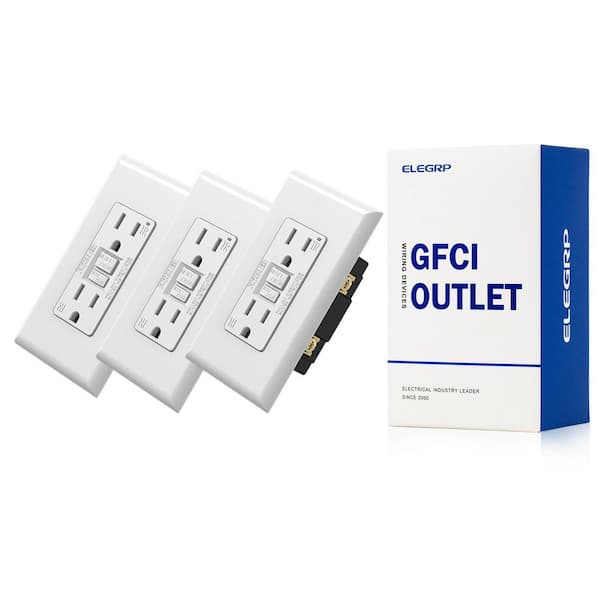GFCI Outlet Self-Test, 15 Amp 125V Tamper Resistant Duplex wall outlet, Wall Plate included, UL Listed, Matte White 3PC