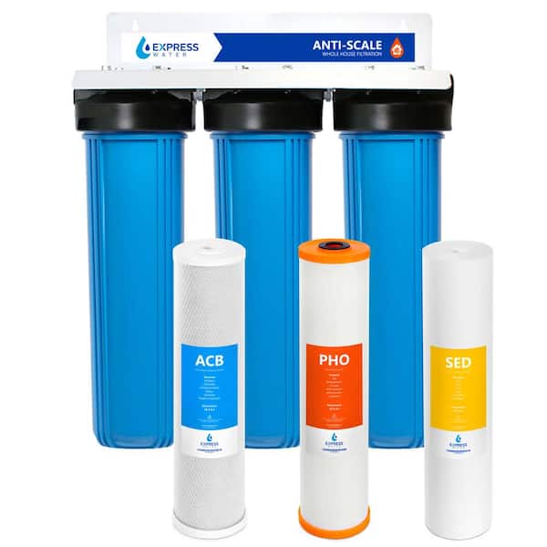 Express Water Whole House Water Filter System Anti Scale 3-Stage Water Filtration Protect from Scale Corrosion Clean Drinking Water