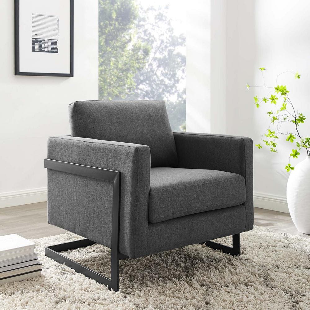 Deco Glam Matte Black Metal Accent Chair with Charcoal Upholstery