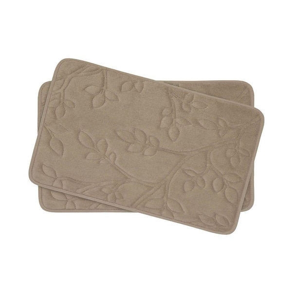 BounceComfort Spring Leaves Linen 17 in. x 24 in. Memory Foam 2-Piece Bath Mat Set