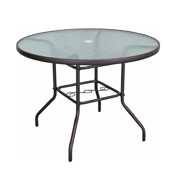 Unbranded 40 in. Brown Round Metal Outdoor Dining Table With Umbrella Hole  L094RF9YS1