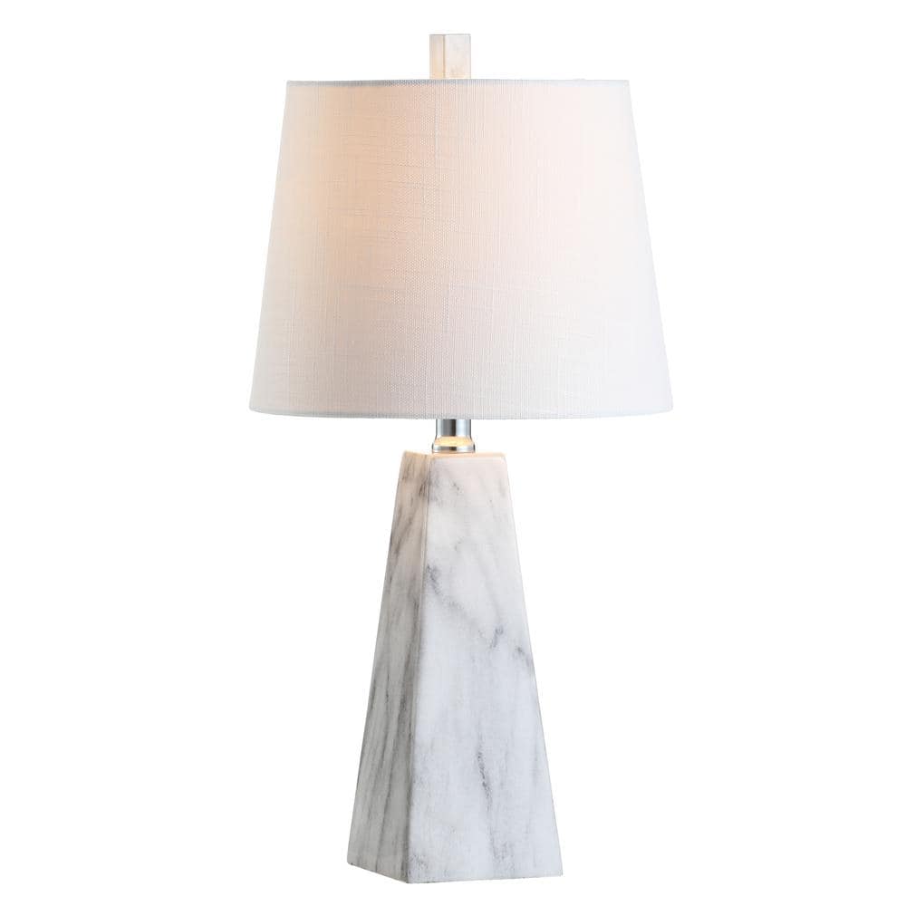 Elegant 20.5" White Marble-Effect Resin Table Lamp with Linen Shade