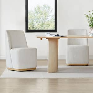 Oberon White Fabric Modern Dining Chairs with Casters Base and Solid Wood Frame for Kitchen and Dining Room (Set of 2)