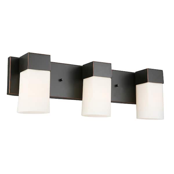 Eglo Ciara Springs 22.01 in. W x 7.01 in. H 3-Light Oil Rubbed Bronze Bathrooom Vanity Light with Frosted Glass Square Shades