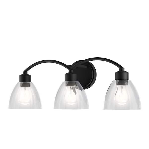 LumLight Ponce 24 in. Plug and Play 3-Light Matte Black Vanity Light with SkyPlug