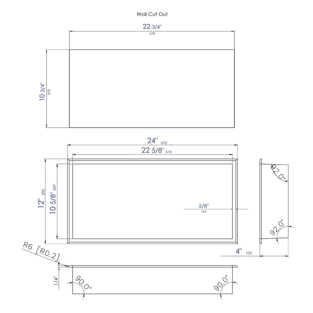 Matte White Stainless Steel 24" Horizontal Shower Shelf Niche