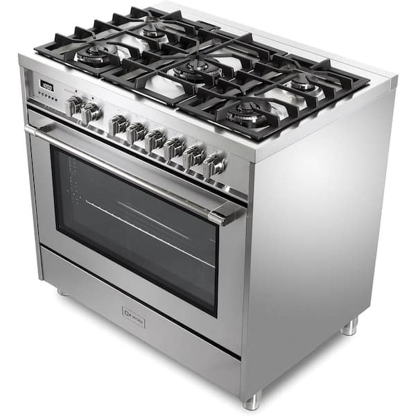 Prima Series 36 Inch Freestanding Single Oven Dual Fuel Range with 5 Sealed Burners in Stainless Steel