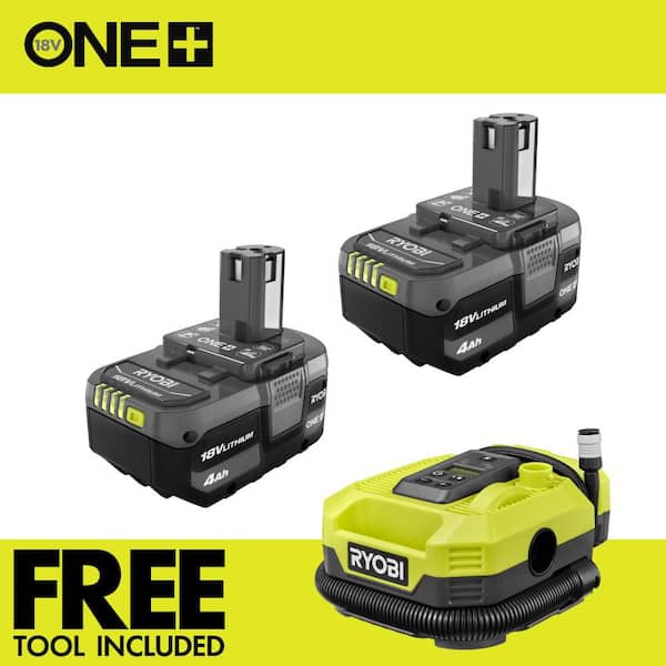 RYOBI ONE+ 18V Cordless Dual Function Inflator/Deflator with ONE+ 18V Lithium-Ion 4.0 Ah Battery (2-Pack)