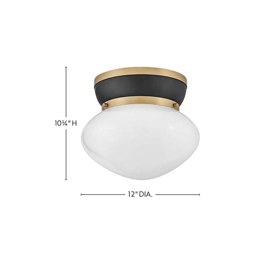 Black and Brass Glass LED Schoolhouse Flush Mount Light