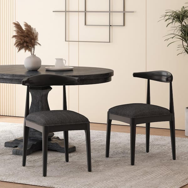 Abrielle Dark Grey and Natural Walnut Fabric Dining Chairs (Set of