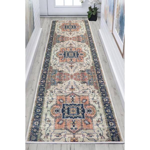 Custom Image Series Oriental Serapi Medallion Cream-Multicolor 26 in. W x 504 in. L Stair Runner 91.13 sq. ft.