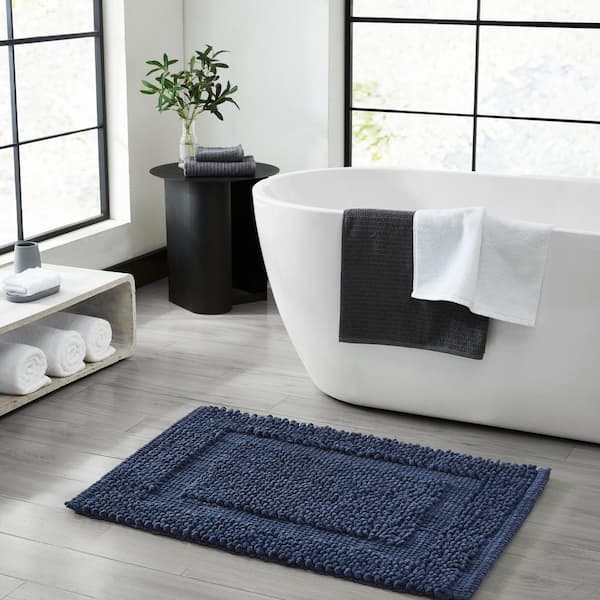 Jean Pierre NEW YORK Sophie Border Dark Blue 27 in. x 45 in. Cotton Textured Bath Mat