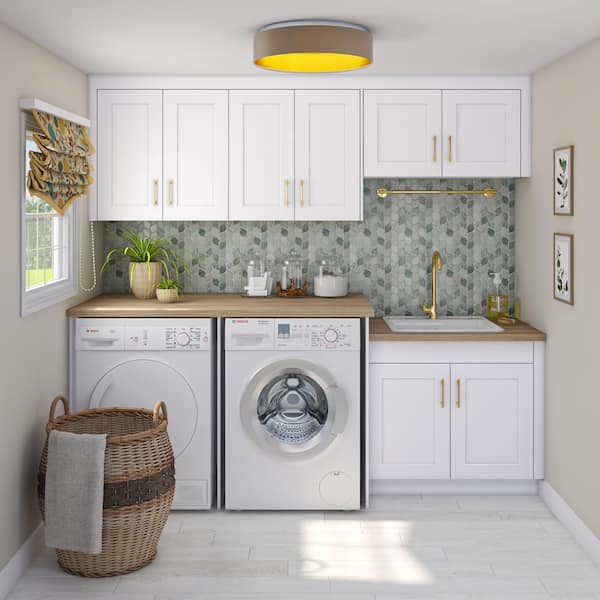 J COLLECTION Roseland 101 in. W x 89.5 in. H x 24 in. D Assembled Shaker Shaker Laundry Cabinet Bundle in Warm White