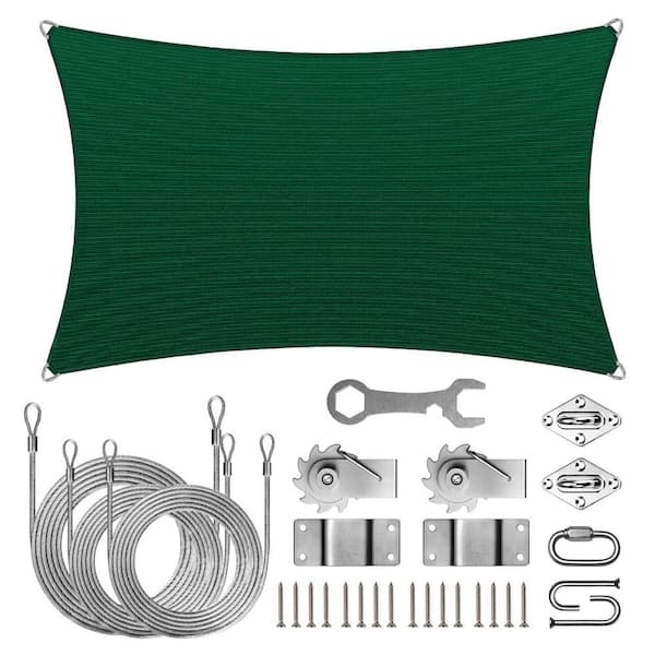 ROYAL SHADE Pro Ring 12 ft. x 16 ft. Rectangle Sun Shade Sail with Hardware TAWAL-Green
