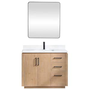 San 42 in.W x 22 in.D x 33.8 in.H Single Sink Bath Vanity in Fir Wood Brown with White Composite Stone Top and Mirror