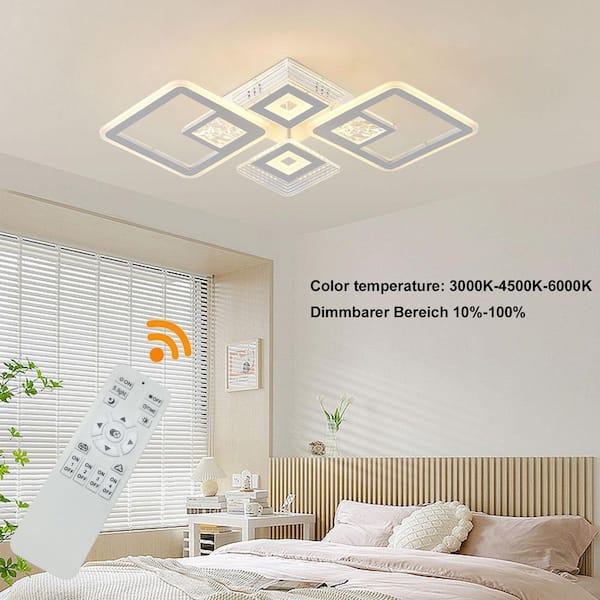 OUKANING 28.34 in. 1-Light White Modern Geometric Design Dimmable 
