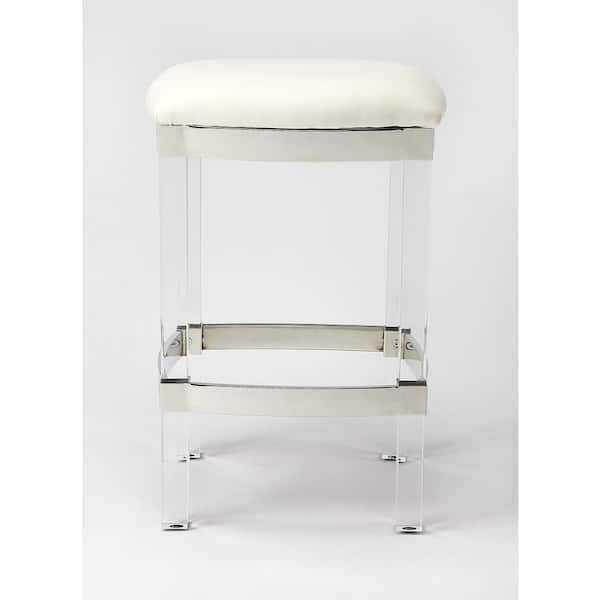Jordan 24 in. Seat Height White Faux Leather and Acrylic Backless Counter Stool