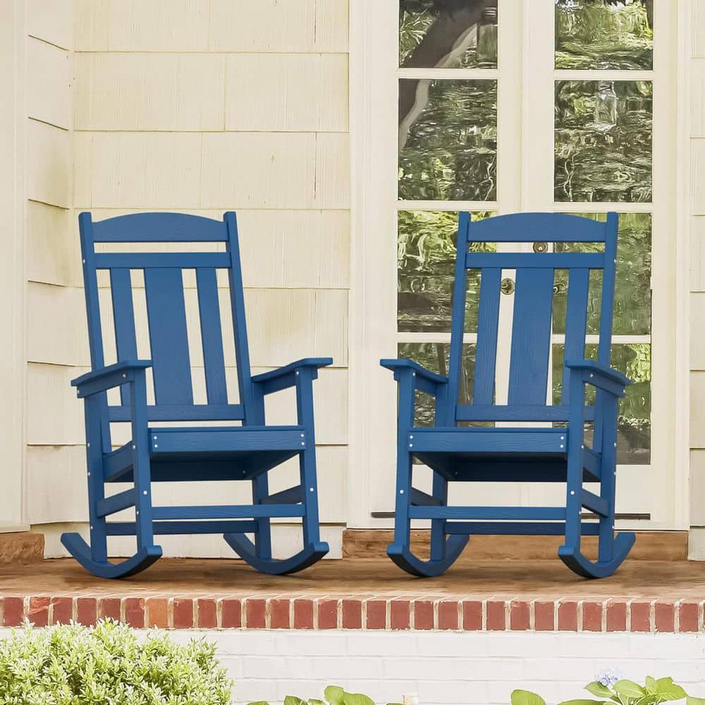 Blue Plastic Outdoor Rocking Chair Set of 2
