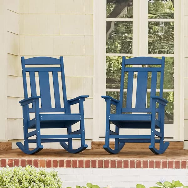 Unbranded Blue Plastic Outdoor Rocking Chair Set of 2