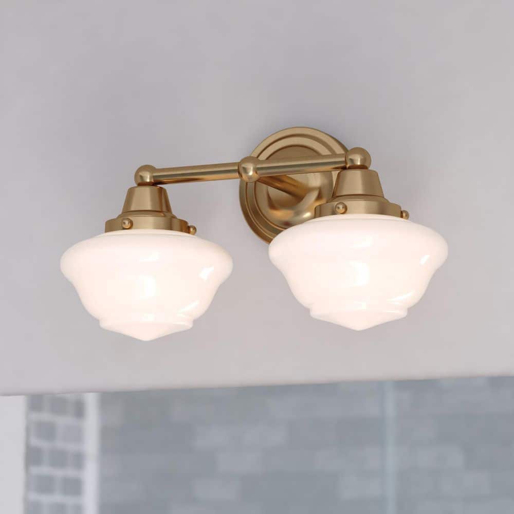 Eastgate 15 in. Wide 2-Light Antique Gold Bathroom Vanity Light Fixture, White Frosted Opal Glass Shade price history on PriceWatchPro