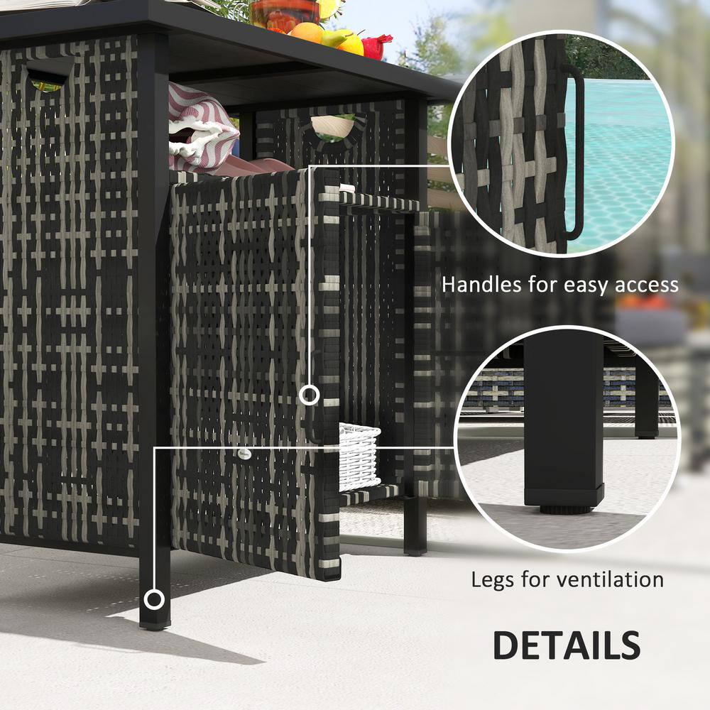 Mixed-Gray Wicker and Plastic Outdoor Pool Towel Storage Cabinet