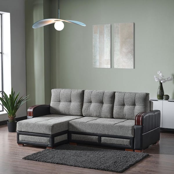 Maya Convertible 63 in. Chenille L-Shaped Sectional Sofa,Gray, Reversible 3-Seater with Storage, Firm Seat Cushion