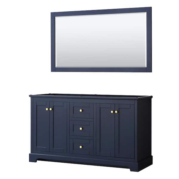 Wyndham Collection Avery 59.25 in. W x 21.75 in. D x 34.25 in. H Double Bath Vanity Cabinet without Top in Dark Blue with 58 in. Mirror