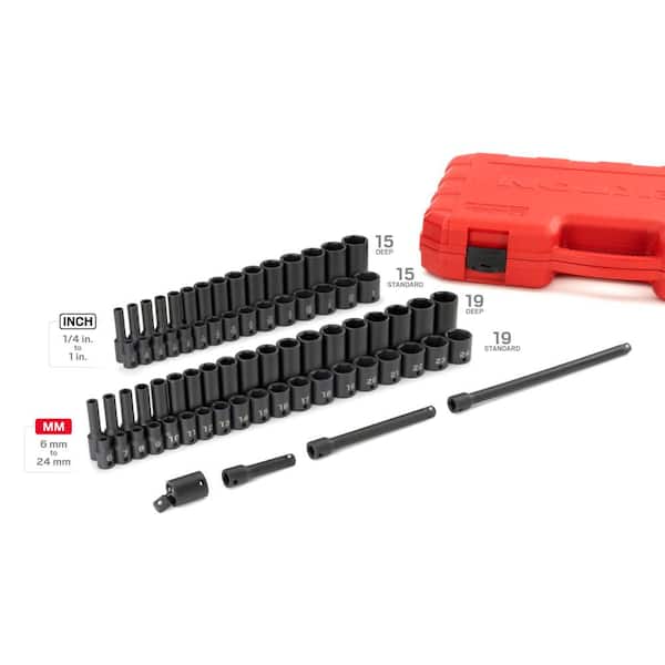 TEKTON 3/8 in. Drive 6-Point Impact Socket Set, 72-Piece (1/4 in