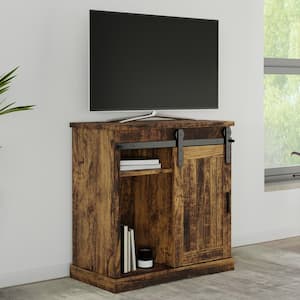 15.25 in. Brown TV Stand Entertainment Center TV up to 34 in. Media Console Shelves Sliding Barn Style Door