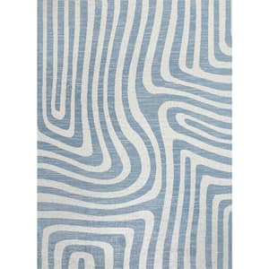 Maze Blue/Cream 3 ft. x 5 ft. Abstract 2-Tone Low-Pile Machine-Washable Area Rug