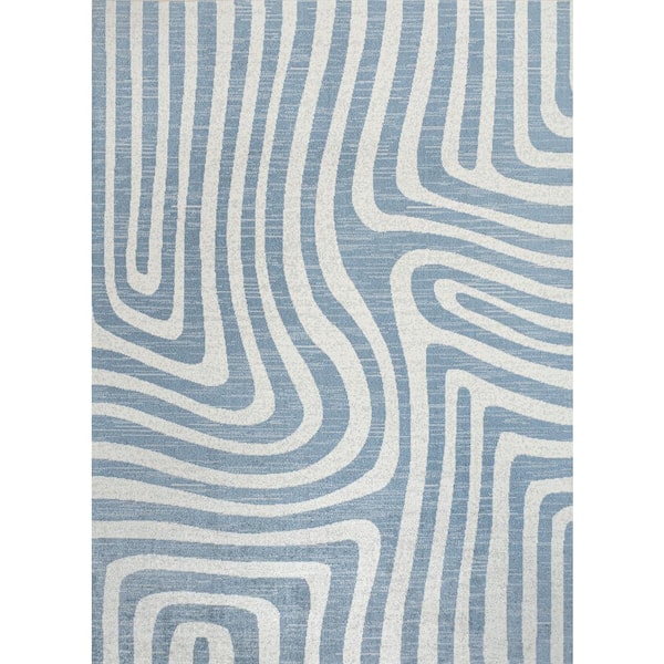 Maze Blue/Cream 3 ft. x 5 ft. Abstract 2-Tone Low-Pile Machine-Washable Area Rug