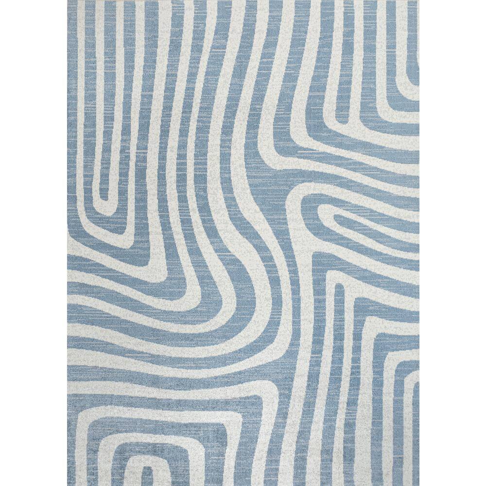 Blue and Cream Abstract Synthetic 4' x 6' Washable Area Rug