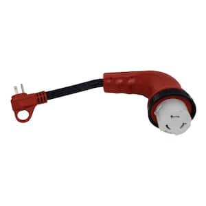 Mighty Cord 90° Detachable 12 in. Locking LED Adapter Extension with Handle - 15AM to 50AF, Red (Carded)