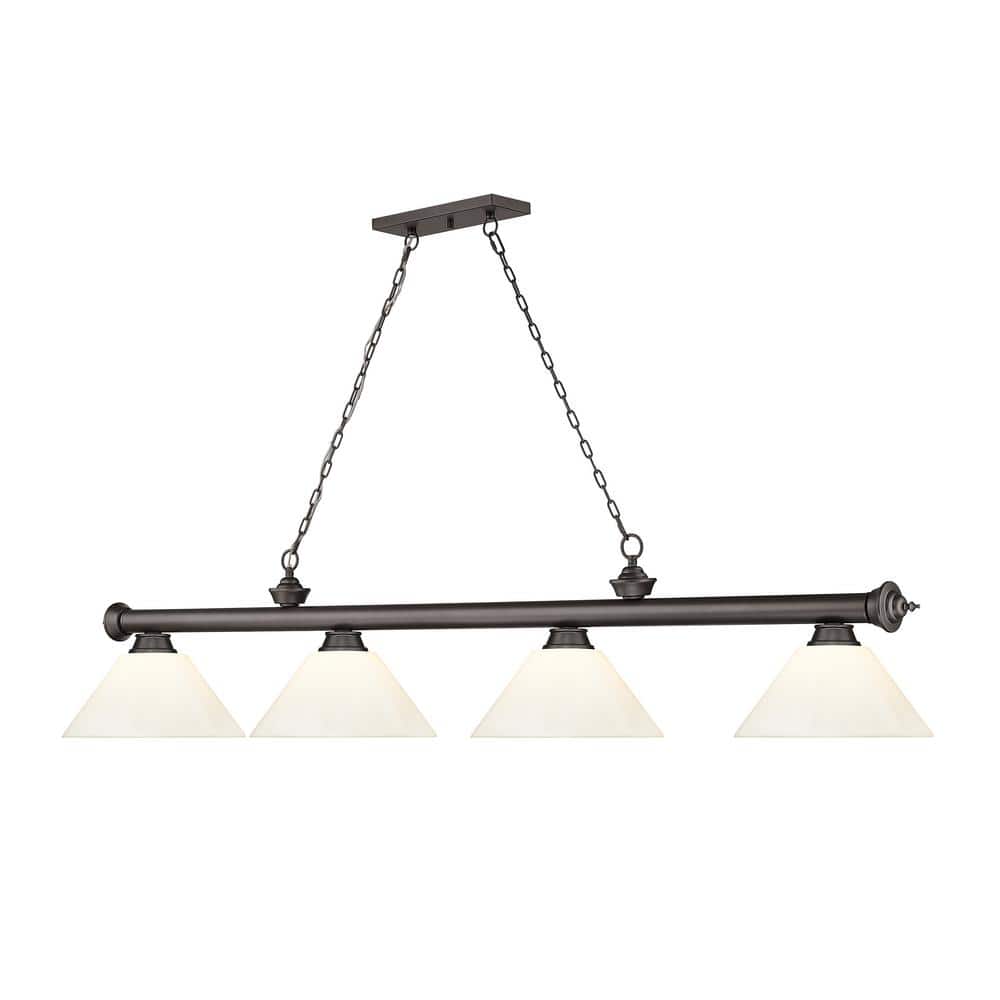 Annaleisa Traditional Bronze 4-Light Billiard Pendant with White Shades