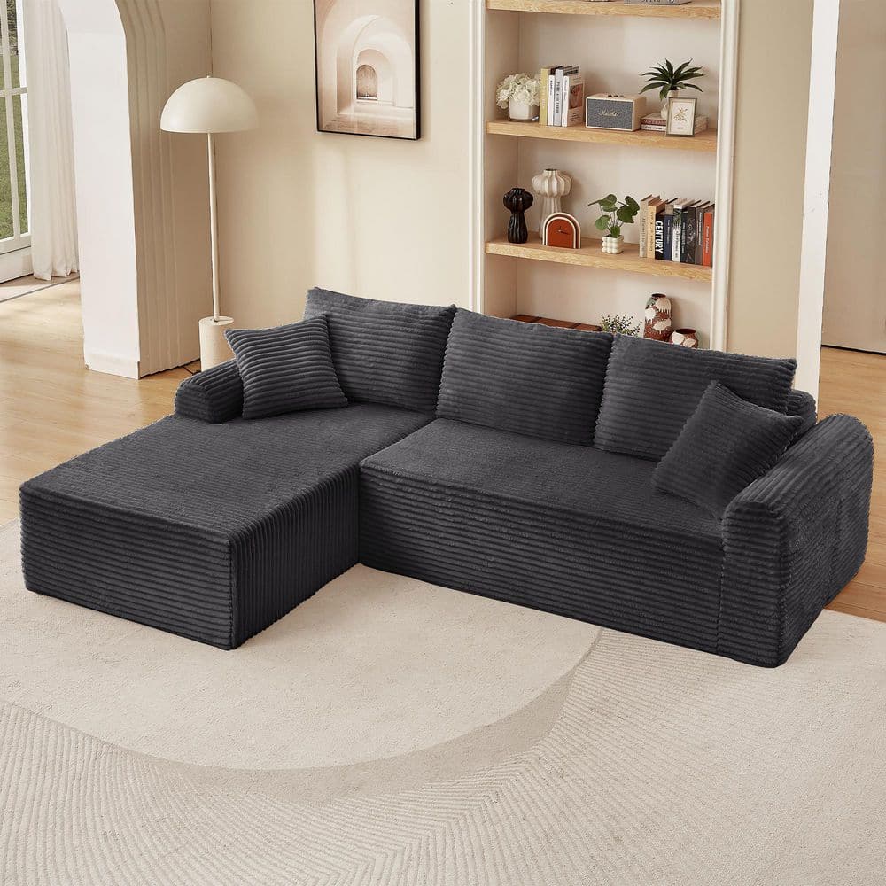 Qualler 103 in. Corduroy Full Compression Sectional Sofa in