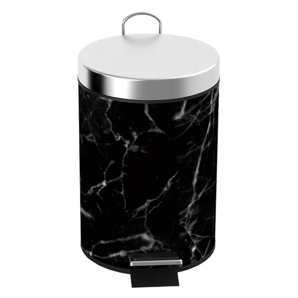 Home Basics 0.79 Gal. Black Marble Step Waste Bin with Built-in Metal Handle