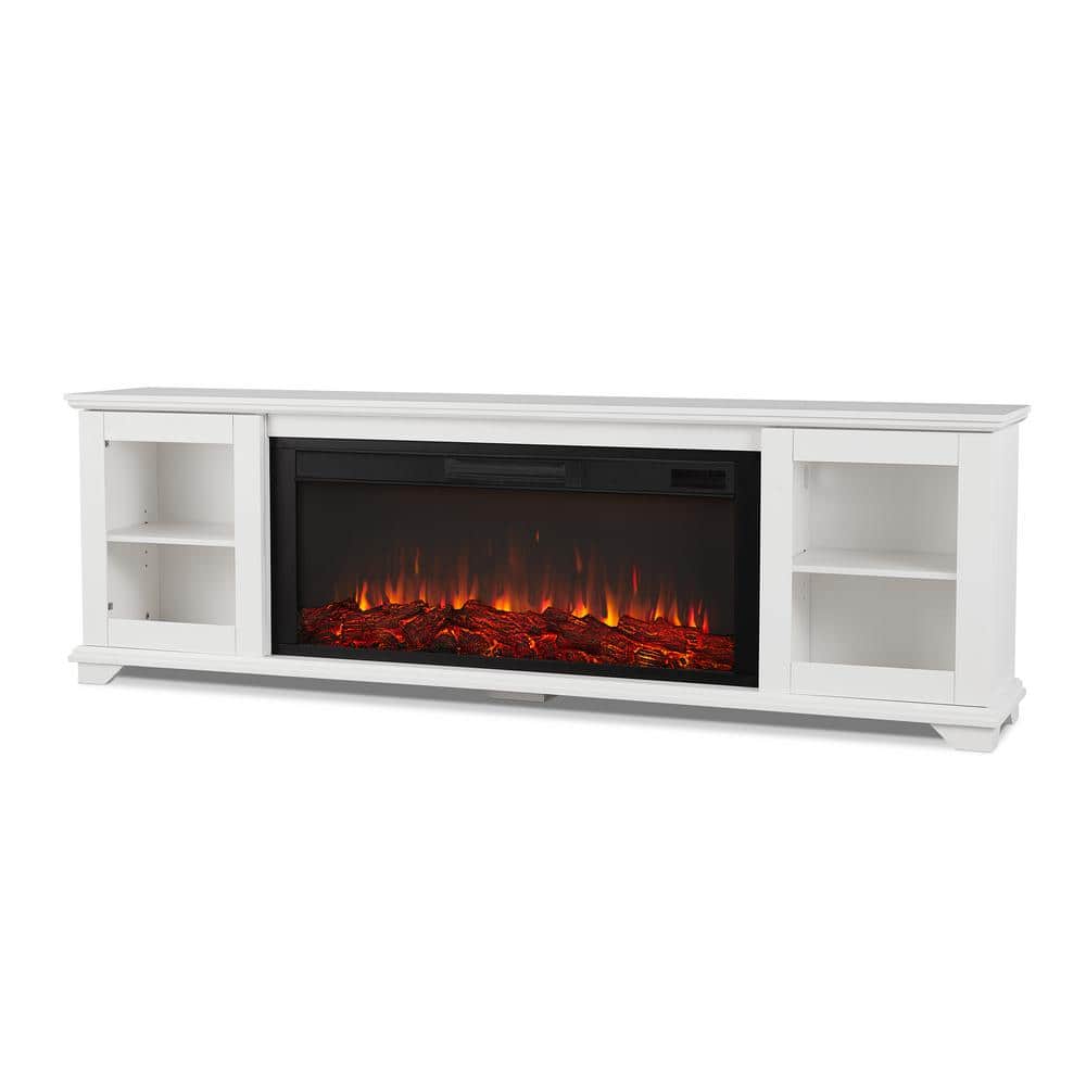 Benjamin 81" White Electric Fireplace TV Stand with Storage