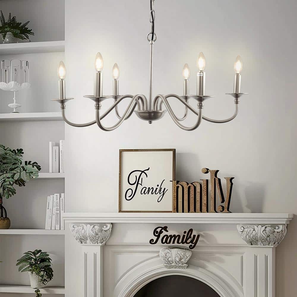 YANSUN 6-Light Nickel Candle Rustic Industrial Iron