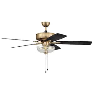 Pro Plus-101 52 in. Indoor Dual Mount Satin Brass Ceiling Fan with Optional LED Clear Bowl Light Kit