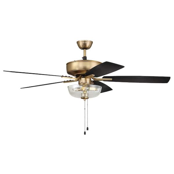 CRAFTMADE Pro Plus-101 52 in. Indoor Dual Mount Satin Brass Ceiling Fan with Optional LED Clear Bowl Light Kit