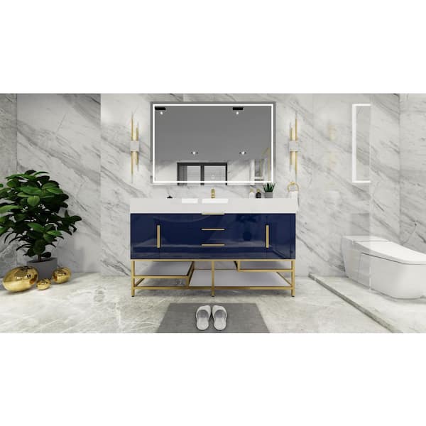 BV Better Vanity Bethany 59 in. W. x 20 in. D x 36 in. H Single Sink Freestanding Bath Vanity in Gloss Night Blue with White Acrylic Top