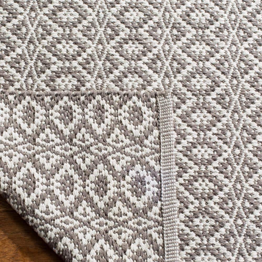 Ivory and Grey Handwoven Geometric Cotton Area Rug