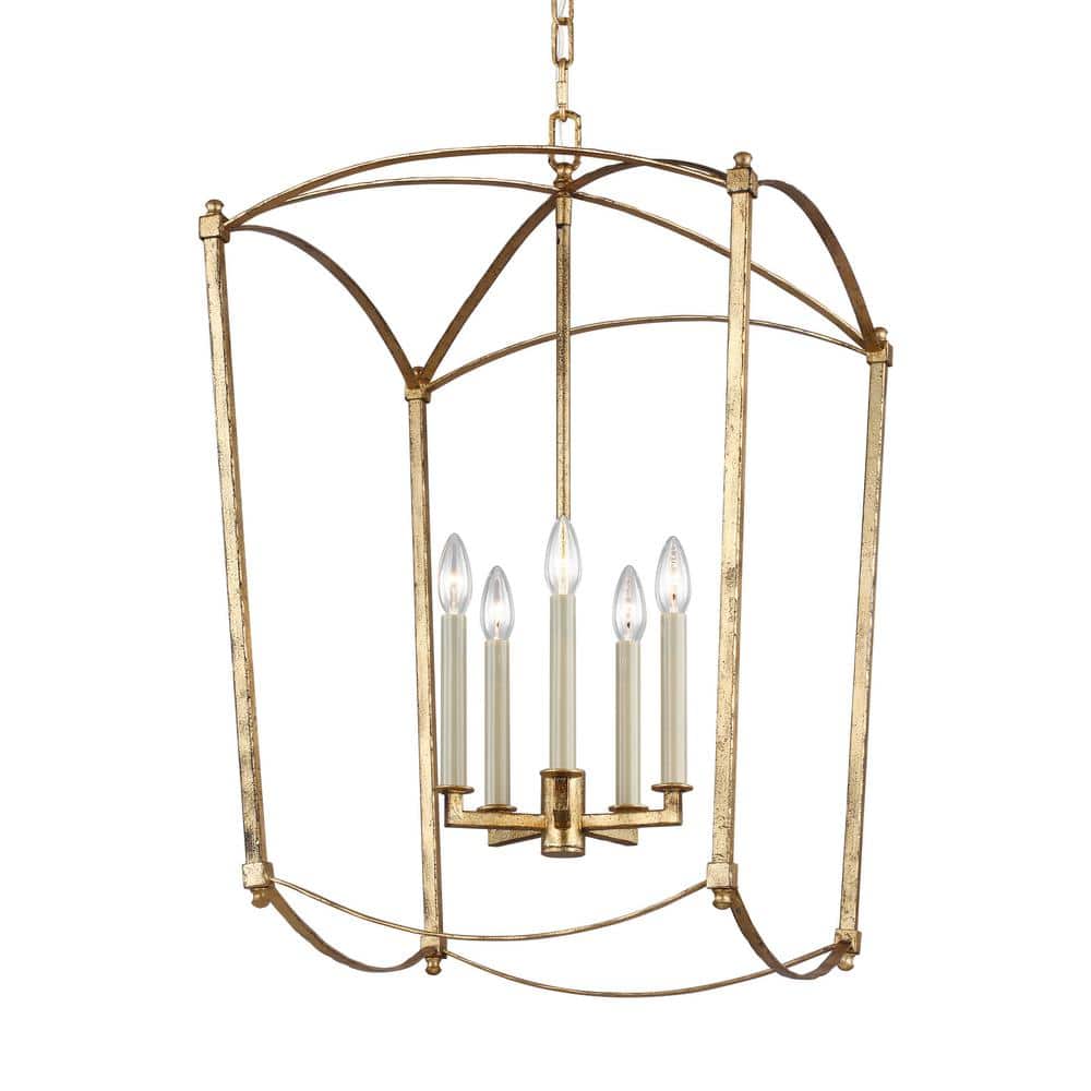 Antique Gild 5-Light Lantern Geometric Chandelier with PVC Accents