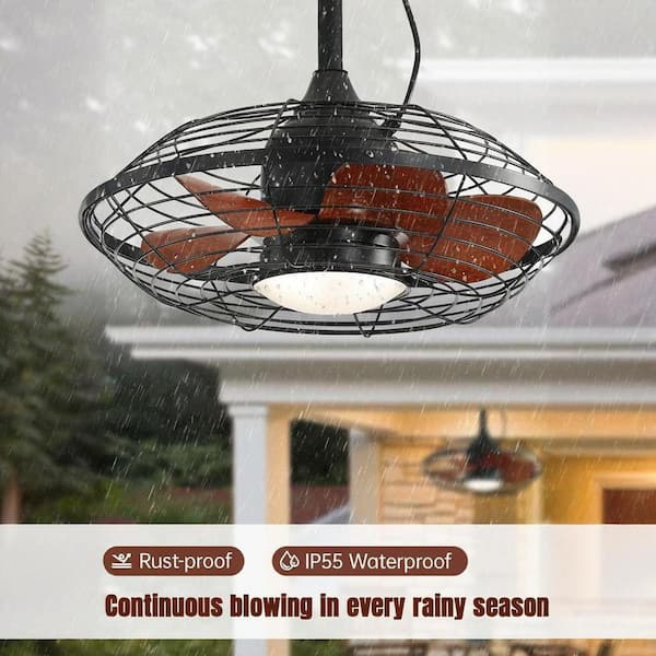 Lumcool 20\" Waterproof Gazebo Fan Outdoor Hanging, IP55 Wet Rated, Remote&Smart App Control, Hook Mount Corded Fandelier Ceiling Fan With 3CCT Dimmable LED Light, Plug In Caged Fan For Patios Pergola