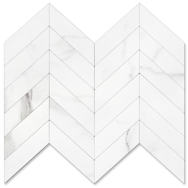 White Marble 12 in. x 12 in. PVC Peel and Stick Backsplash Tile, Herringbone Pattern, 10-Sheet Pack
